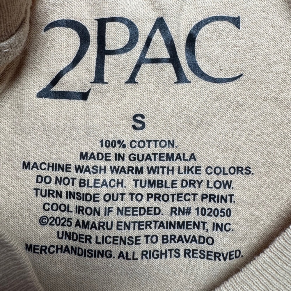 2Pac Tupac Shakur T-Shirt Small Tan Beige Cotton Rap Tee - Picture 2 of 6